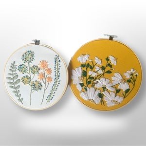 Set of 2 Handmade Floral Embroidered Hoops ~ Decor